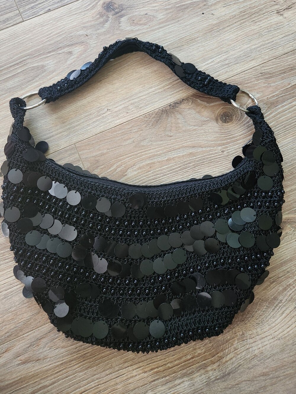 Vintage Apt. 9 Black Sequin/Beaded Crochet Shoulder Bag